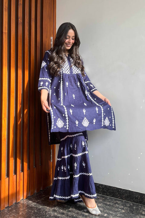 Ada Blue Cotton Gharara Set