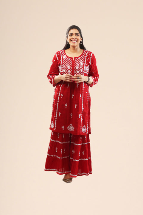 Ada Red Cotton Gharara Set