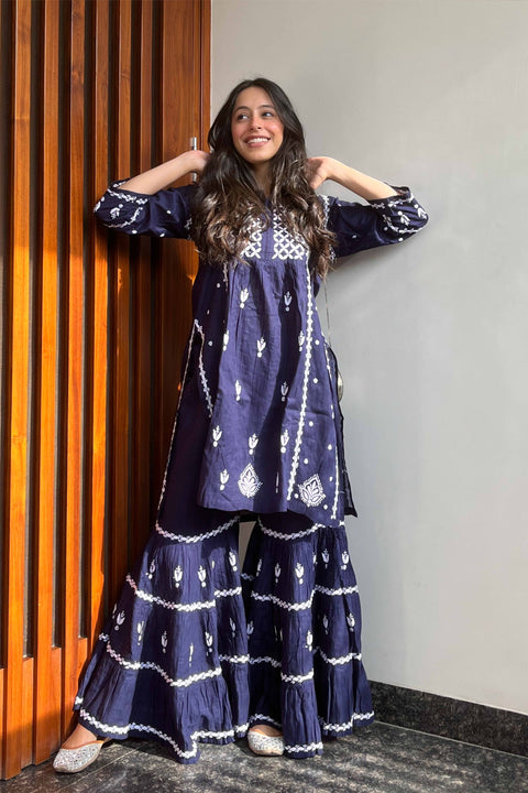 Ada Blue Cotton Gharara Set