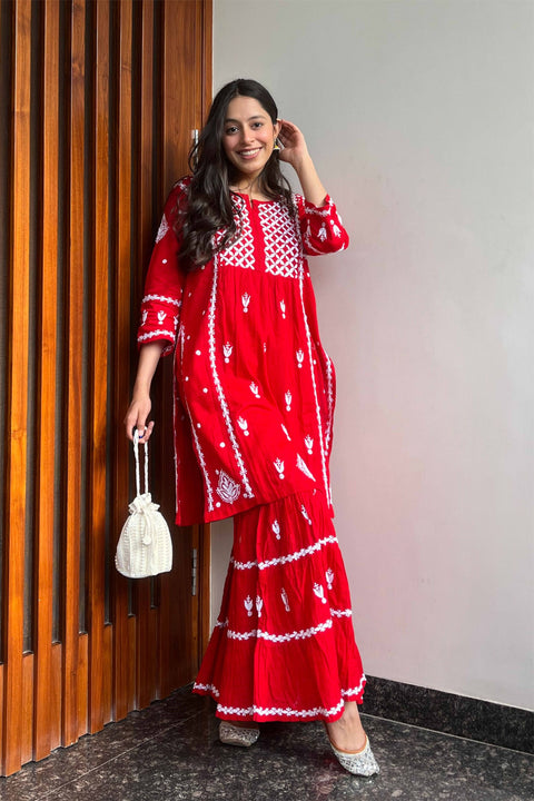 Ada Red Cotton Gharara Set