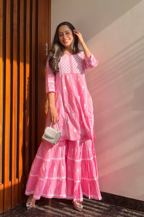 Ada Pink Cotton Gharara Set