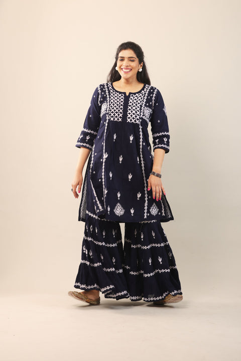 Ada Blue Cotton Gharara Set