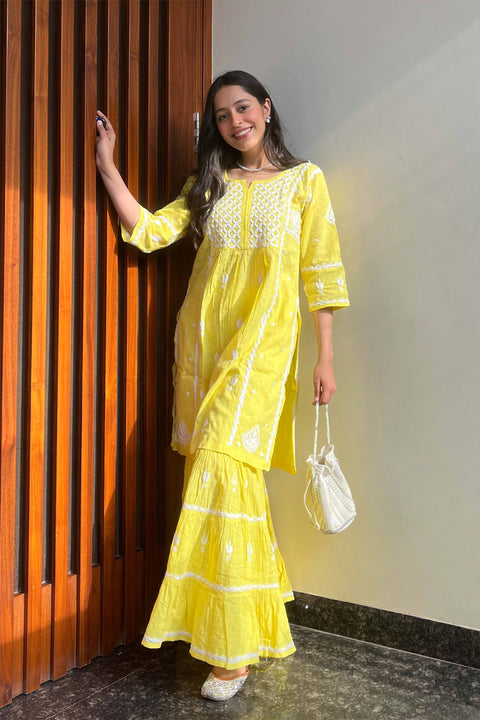 Ada Yellow Cotton Gharara Set