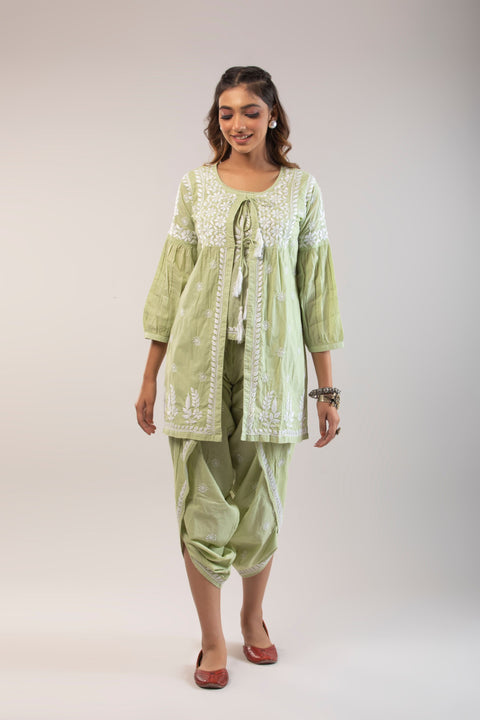 Tahira Green Cotton Dhoti Set With Jacket