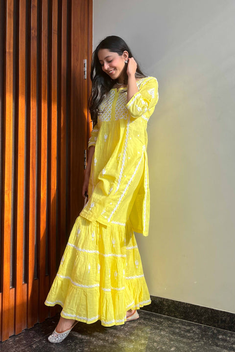 Ada Yellow Cotton Gharara Set