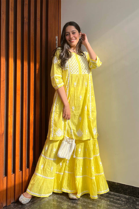 Ada Yellow Cotton Gharara Set