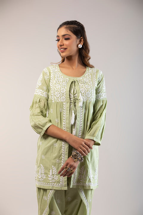 Tahira Green Cotton Dhoti Set With Jacket