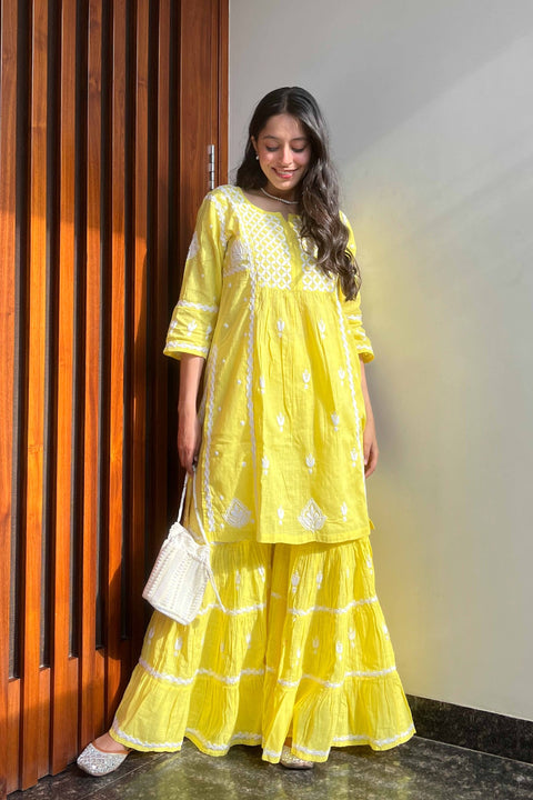 Ada Yellow Cotton Gharara Set