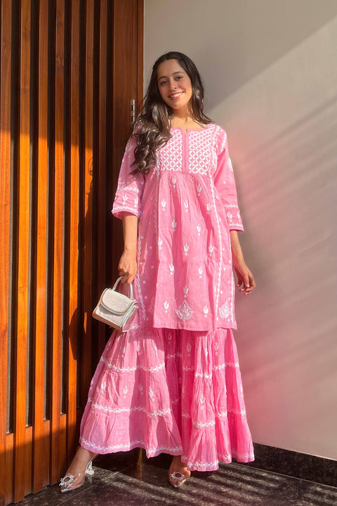 Ada Pink Cotton Gharara Set