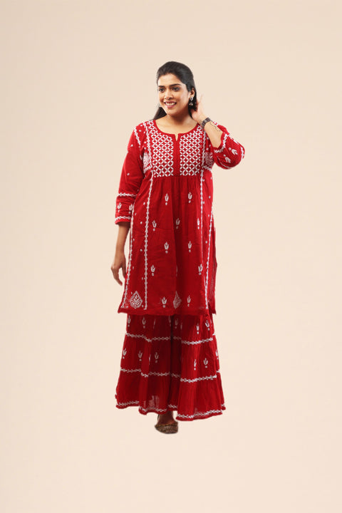 Ada Red Cotton Gharara Set