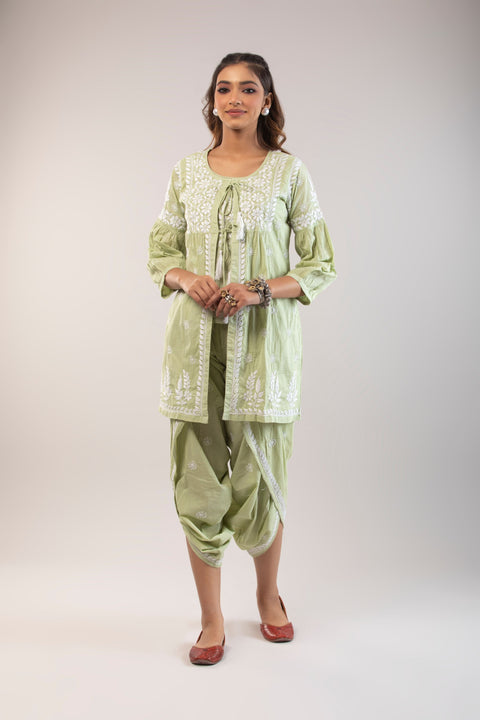 Tahira Green Cotton Dhoti Set With Jacket