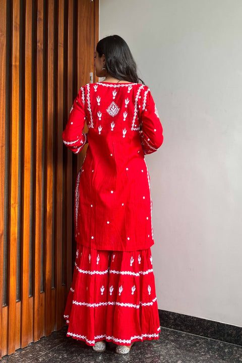 Ada Red Cotton Gharara Set