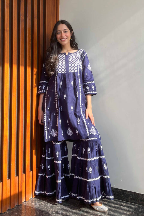 Ada Blue Cotton Gharara Set