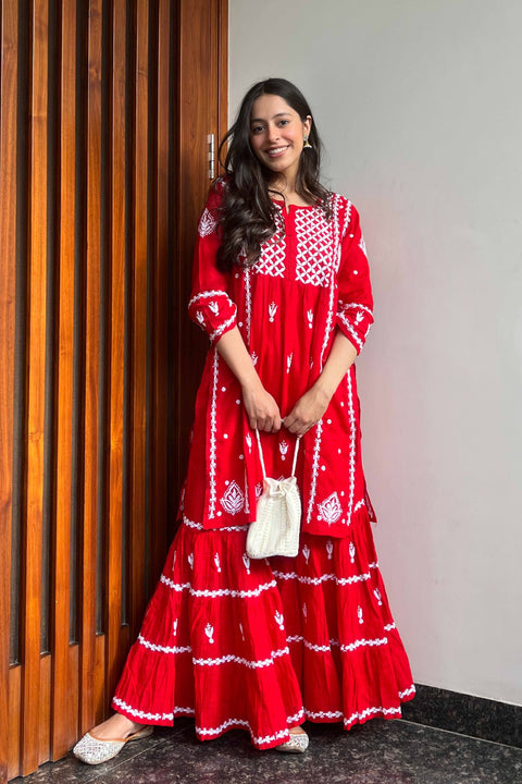 Ada Red Cotton Gharara Set