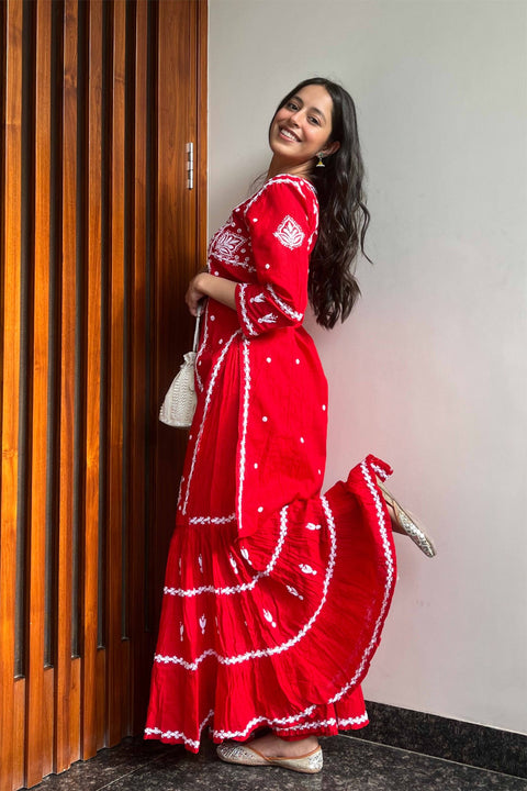 Ada Red Cotton Gharara Set