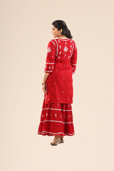 Ada Red Cotton Gharara Set