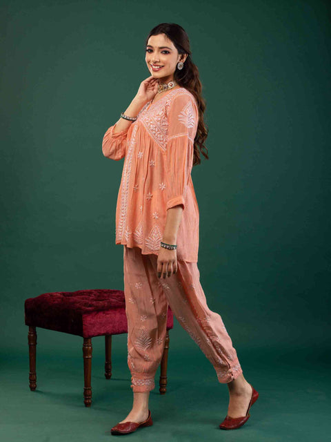 Leela Orange Muslin Co-ord Set