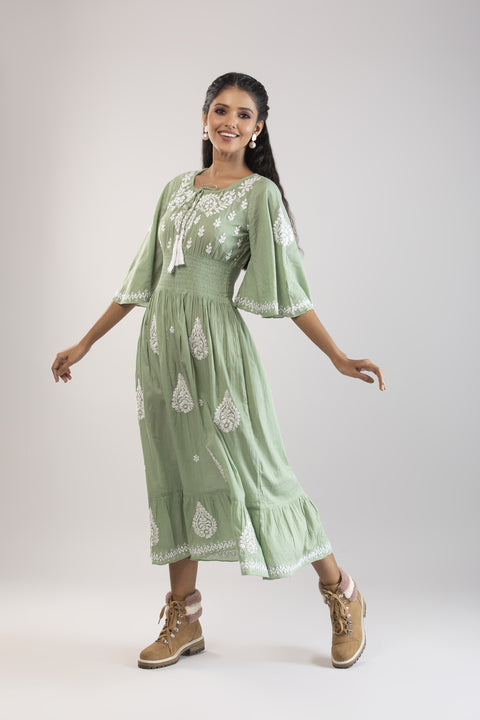 Aisha Green Cotton Dress