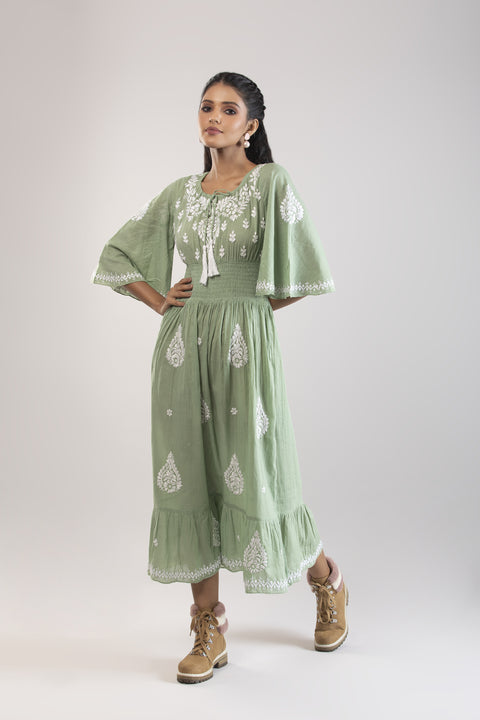 Aisha Green Cotton Dress