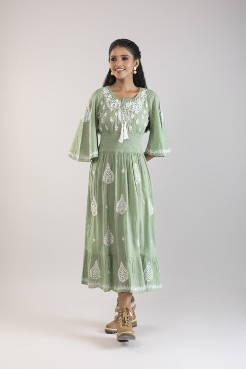 Aisha Green Cotton Dress