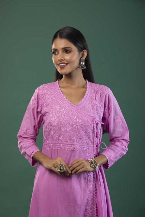 Zia Purple Cotton Angrakha A Line Kurti