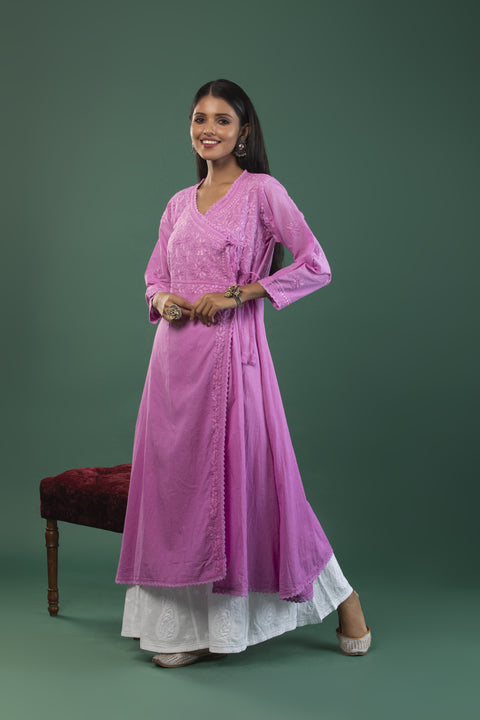 Zia Purple Cotton Angrakha A Line Kurti