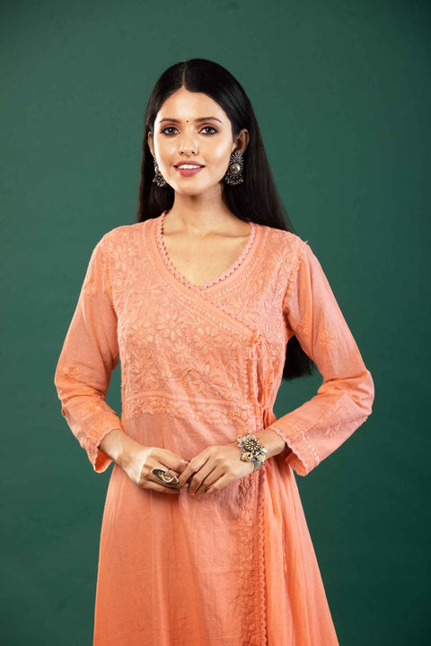 Zia Orange Cotton Angrakha A Line Kurti