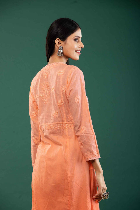 Zia Orange Cotton Angrakha A Line Kurti