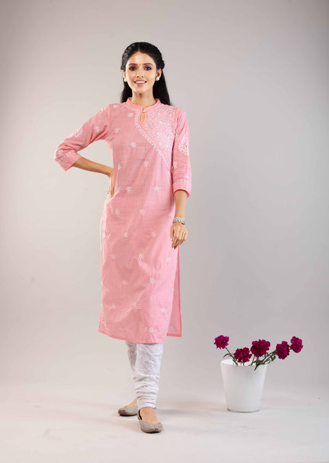 Misha Peach Slim Fit Cotton Staright Kurta