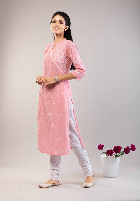 Misha Peach Slim Fit Cotton Staright Kurta