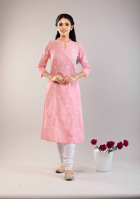 Misha Peach Slim Fit Cotton Staright Kurta