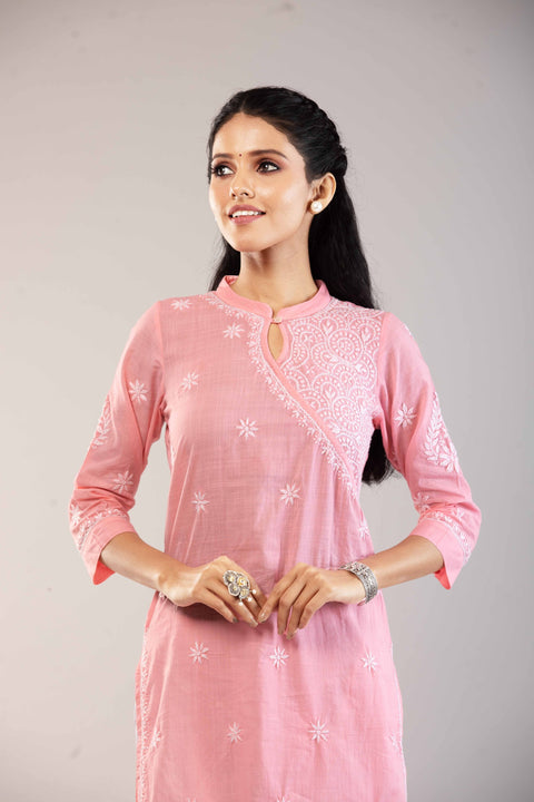 Misha Peach Slim Fit Cotton Staright Kurta