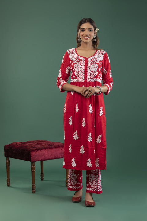 Amreen Red Modal Kurta Set