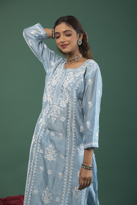 Amirah Blue Chanderi Kurta