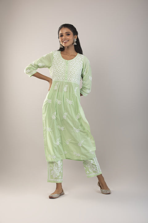 Noor Green Cotton Kurta Set Straight