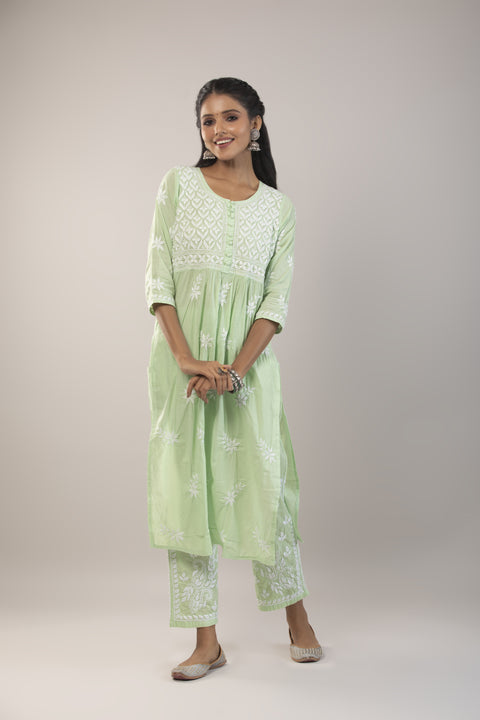 Noor Green Cotton Kurta Set Straight