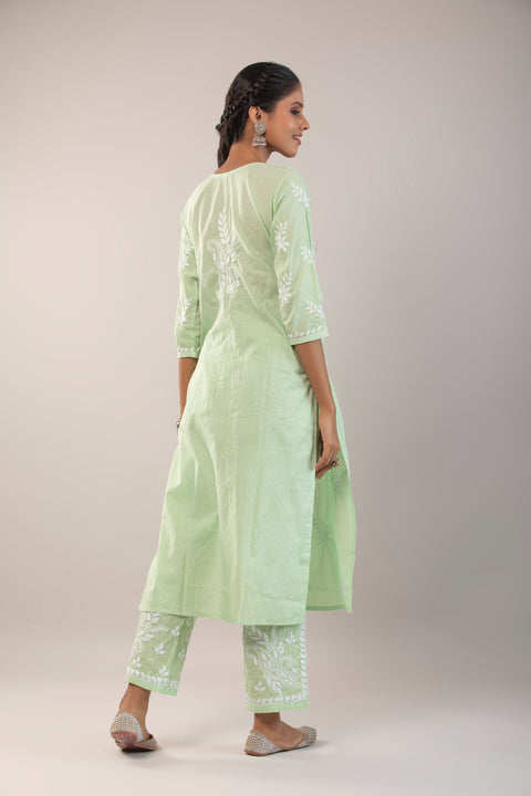 Noor Green Cotton Kurta Set Straight