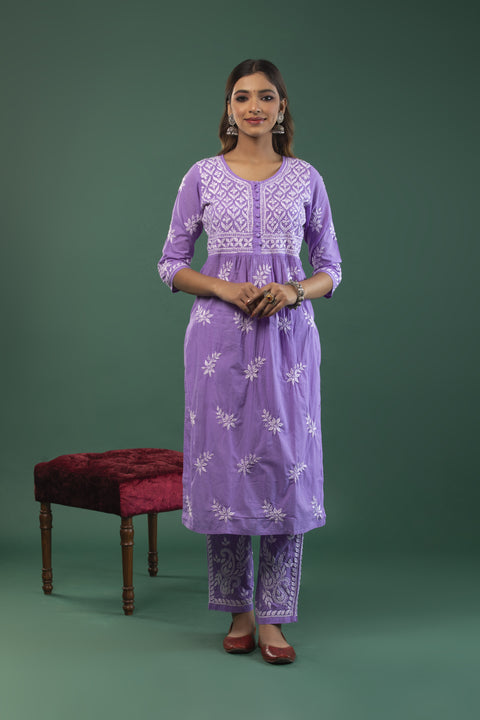 Noor Purple Cotton Kurta Set Straight