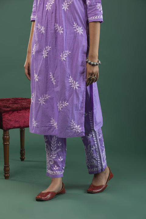 Noor Purple Cotton Kurta Set Straight