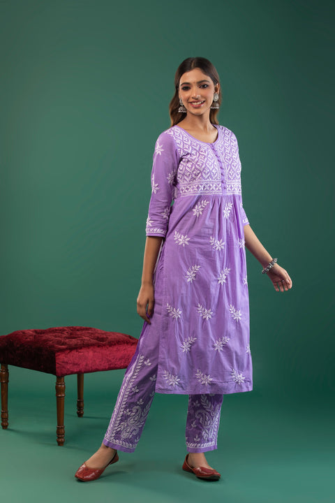 Noor Purple Cotton Kurta Set Straight