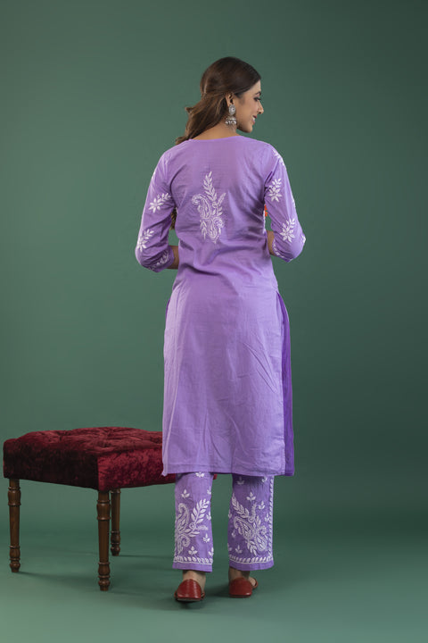 Noor Purple Cotton Kurta Set Straight