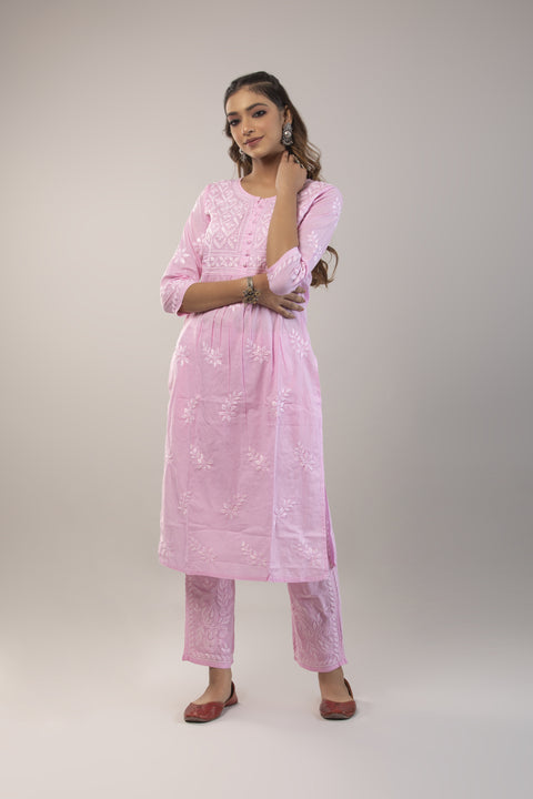 Noor Pink Cotton Kurta Set Straight