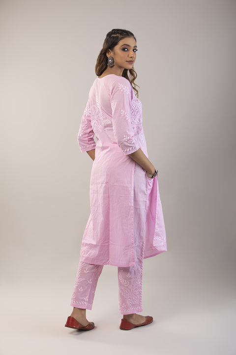 Noor Pink Cotton Kurta Set Straight