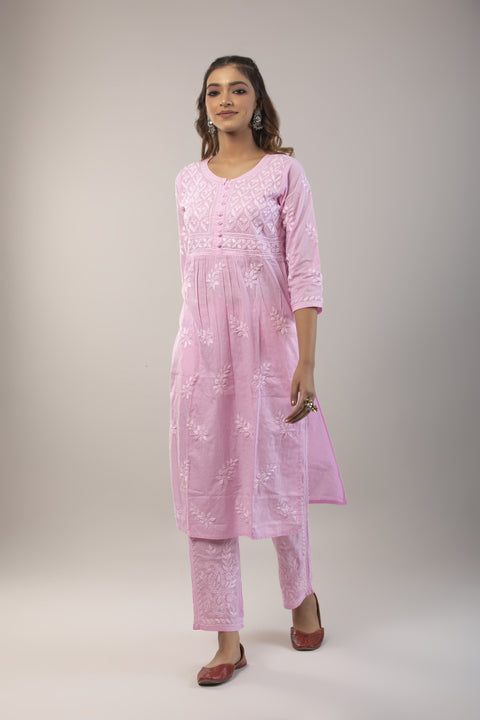 Noor Pink Cotton Kurta Set Straight