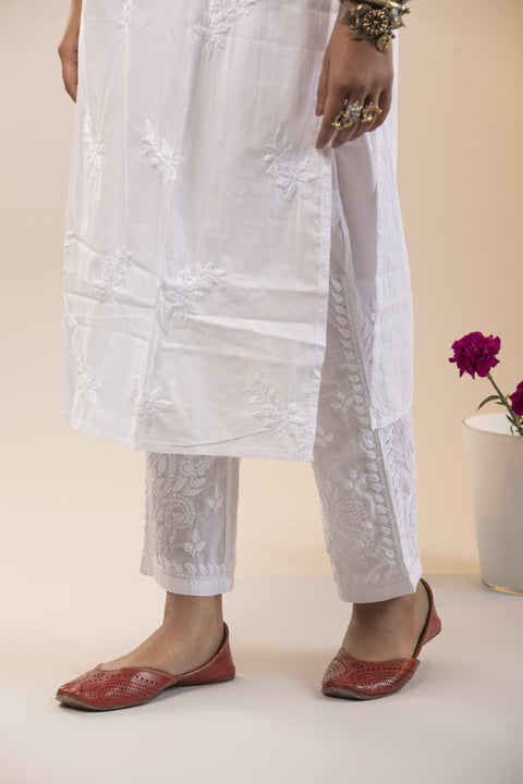 Noor White Cotton Kurta Set Straight